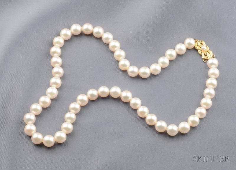 Appraisal: Cultured Pearl Necklace Mikimoto composed of forty-nine white cultured pearls