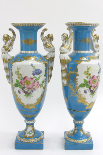 Appraisal: PAIR OLD PARIS GLAZED PORCELAIN VASES having figural winged female