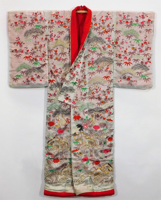 Appraisal: JAPANESE EDO VIBRANT LANDSCAPE UCHIKAKE KIMONO Japan Circa Hand woven