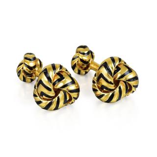 Appraisal: Tiffany Co Gold and Enamel Knot Cufflinks Designed as a