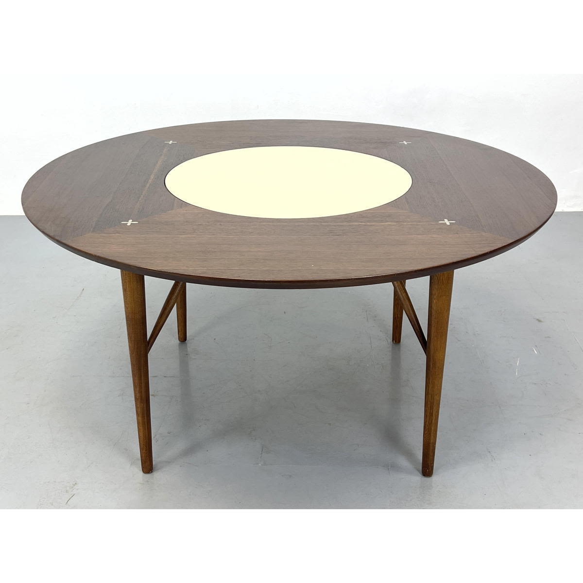 Appraisal: MERTON GERSHON walnut Round Game tall cocktail table Refinished Dimensions