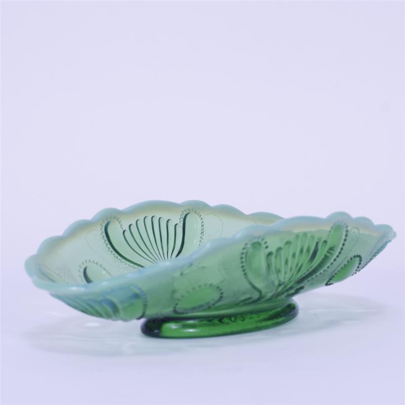 Appraisal: Jefferson Glass Green Opalescent Banana boat in Jewel and Fan