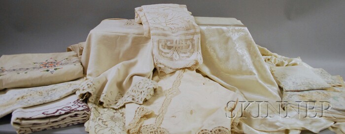 Appraisal: Group of Antique Handmade Linens including banquet tablecloths bed linens