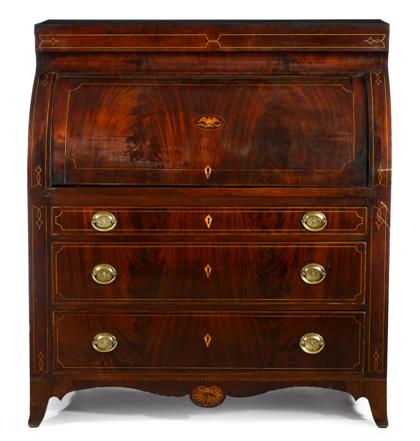 Appraisal: Federal inlaid mahogany cylinder desk baltimore md circa