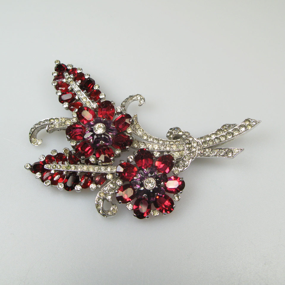 Appraisal: Mazer Floral Spray Brooch set with red and clear rhinestones