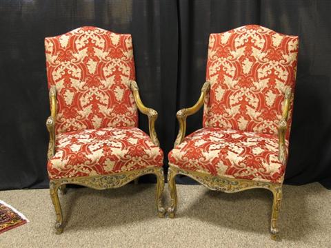 Appraisal: PAIR OF LOUIS XIV XV PAINTED HARDWOOD FAUTEIUL th century