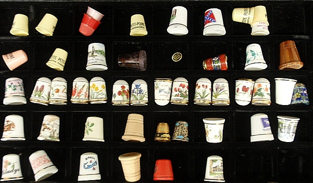 Appraisal: - Cased tray of thimbles to incl porcelain glass wood