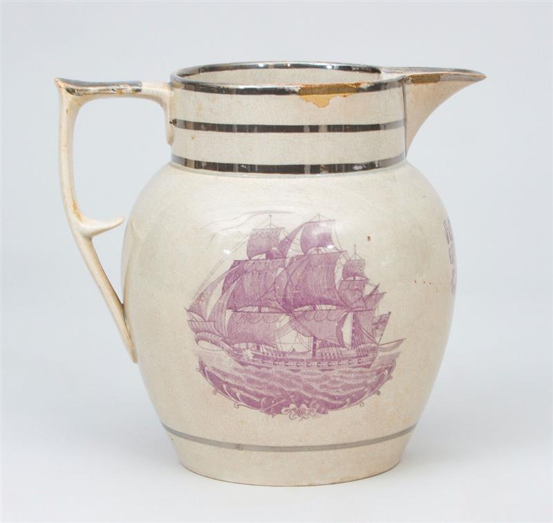 Appraisal: ENGLISH PEARLWARE TRANSFER-PRINTED POTTERY JUG With silver lustre bands x