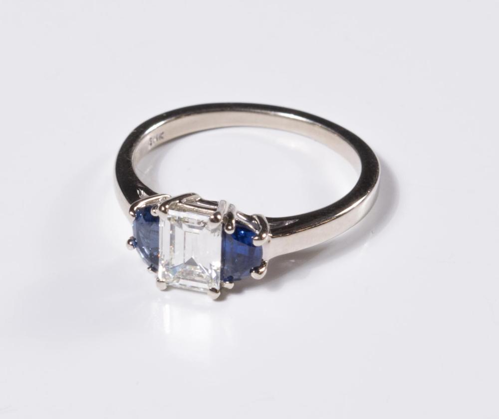 Appraisal: DIAMOND SAPPHIRE AND FOURTEEN KARAT GOLD RING The k white