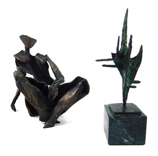 Appraisal: Two contemporary abstract bronze sculptures first by S Catapodis Greek