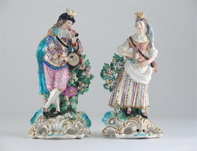 Appraisal: A pair of Derby figures of musicians he with a