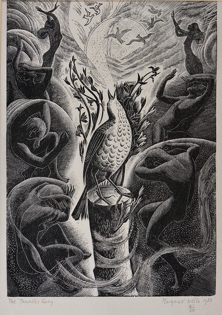 Appraisal: MARGARET BRUCE WELLS - 'The Thrush's Song' wood engraving inscribed