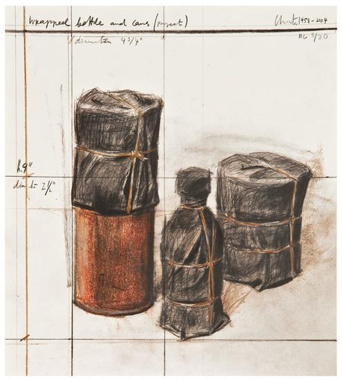 Appraisal: Christo b Wrapped Bottle and Cans Hand-colored offset lithograph printed