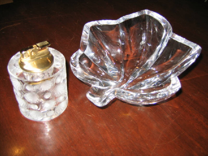 Appraisal: LALIQUE FRANCE AND ORREFORS SWEDEDN Lalique cylindrical crystal lighter with