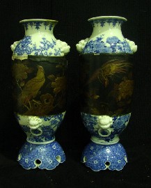 Appraisal: A pair of blue and white Japanese vases each with