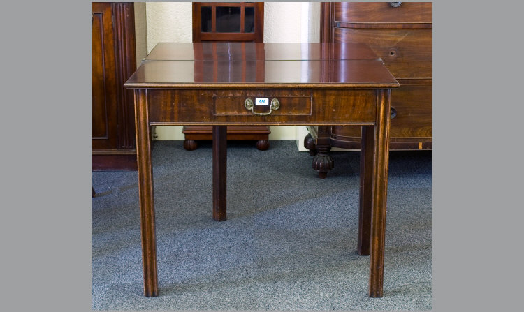 Appraisal: Georgian Mahogany Fold Over Tea Table With Single Drawer To