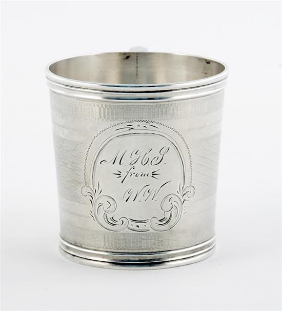 Appraisal: American coin silver cup circa flared engine-turned body centering engraved