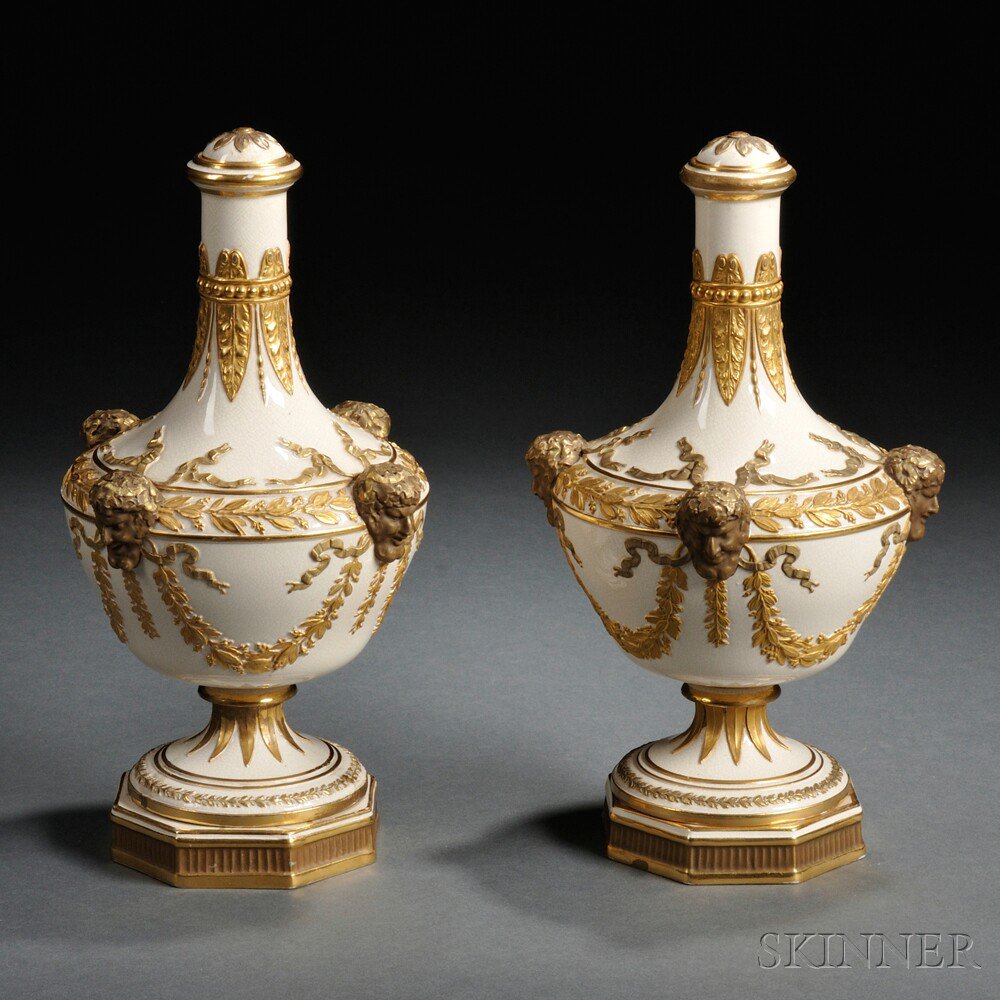 Appraisal: Pair of Wedgwood Queen's Ware Barber Bottles and Covers England