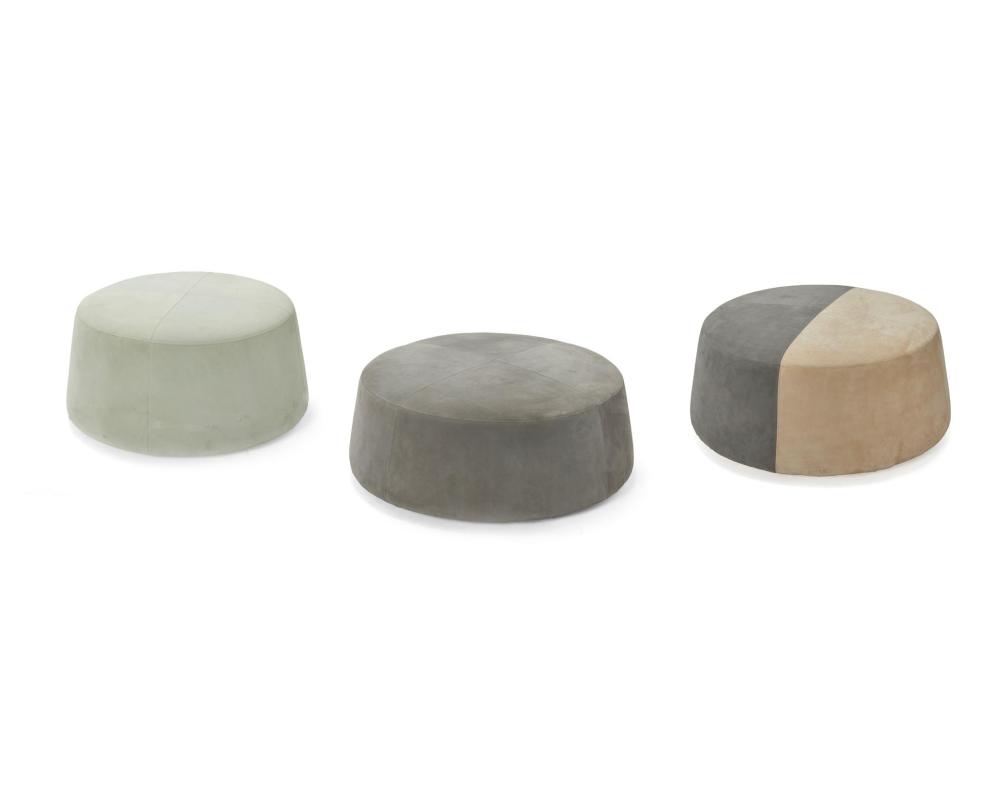 Appraisal: Three contemporary suede pouf cushions st Century Each large circular