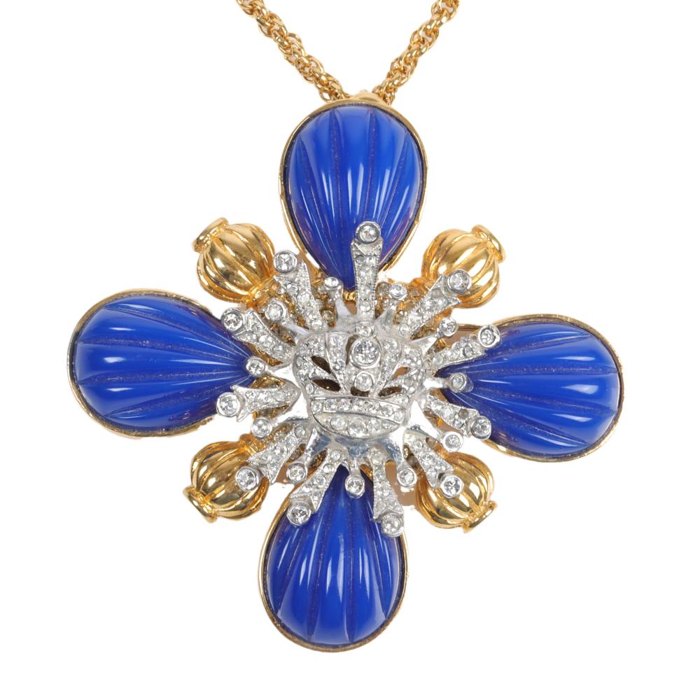 Appraisal: LES BERNARD LAPIS MELON RESIN IRON CROSS PIN PENDANT NECKLACE