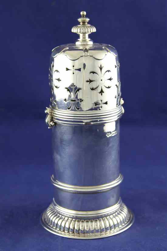 Appraisal: A large Edwardian silver lighthouse sugar caster with turned finial