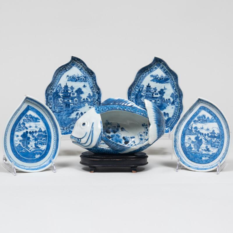 Appraisal: Two Pairs of Chinese Export Blue and White Porcelain Leaf