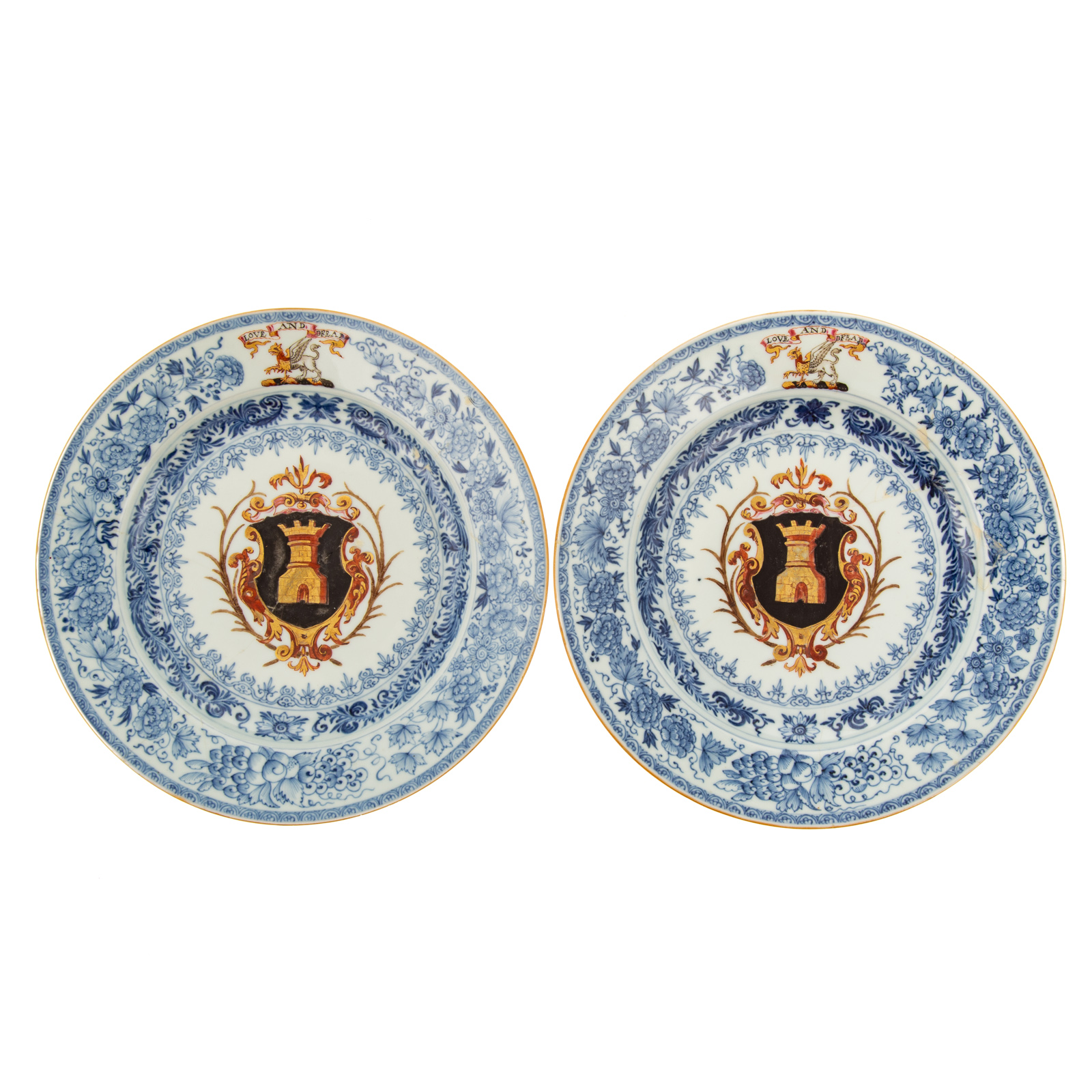 Appraisal: TWO ENGLISH MARKET CHINESE EXPORT ARMORIAL PLATES Yongzheng Era circa