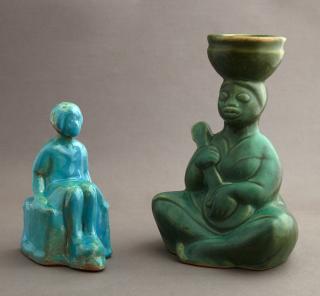 Appraisal: Two Shearwater Pottery Pieces th c consisting of a seated