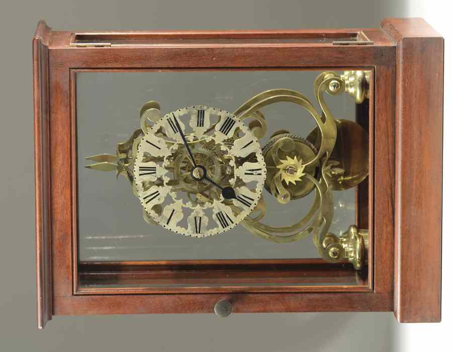 Appraisal: SINGLE FUSEE BRASS SKELETON CLOCK English th century in later