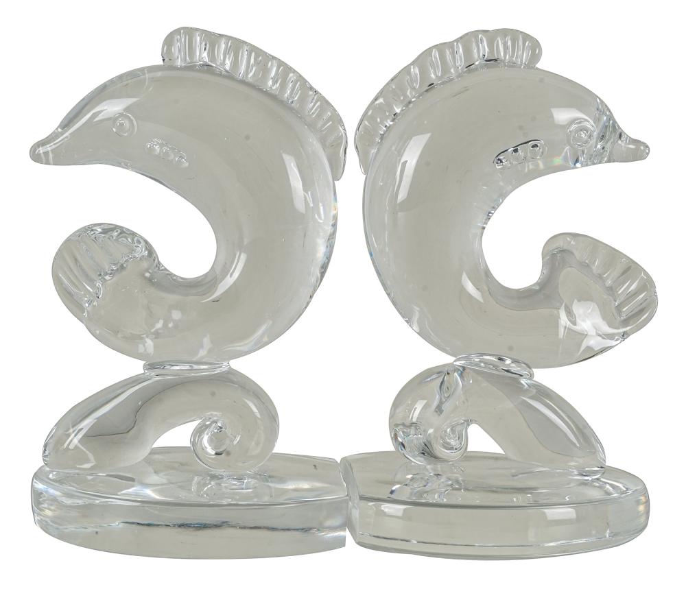 Appraisal: PAIR OF STEUBEN GLASS DOLPHIN BOOKENDSeach signed to underside Condition