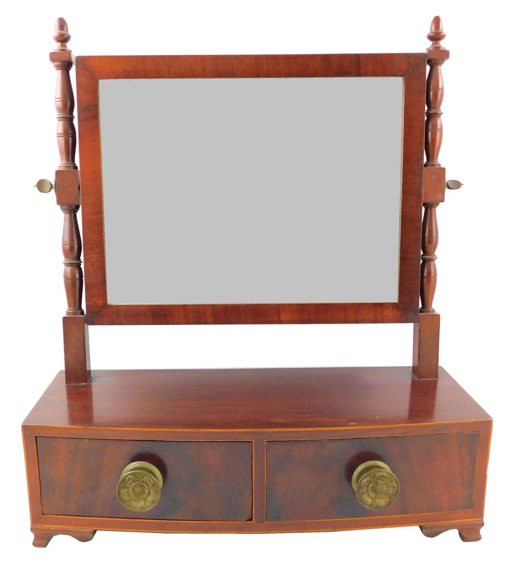 Appraisal: th C shaving mirror and stand mahogany with contrast stringing