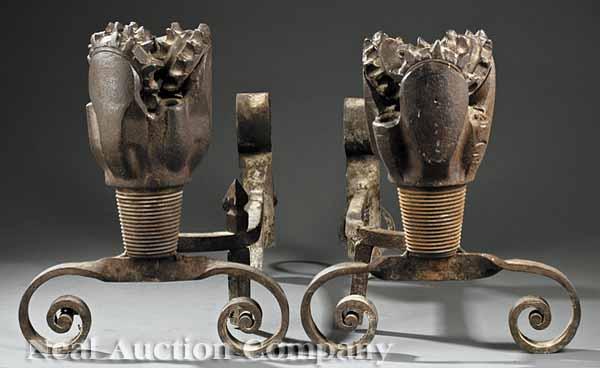 Appraisal: A Pair of Andirons Fashioned from Oil Field Drill Bits