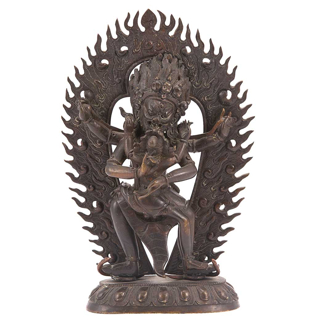 Appraisal: Inner Mongolian Bronze Mahakala th Century The fierce four-armed deity