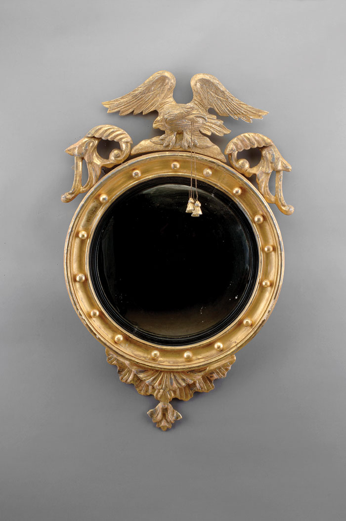 Appraisal: CLASSICAL CARVED GILTWOOD GIRANDOLE MIRROR WITH EAGLE The spreadwing eagle