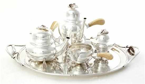 Appraisal: Aesthetic Movement sterling tea and coffee service with tray bulbous