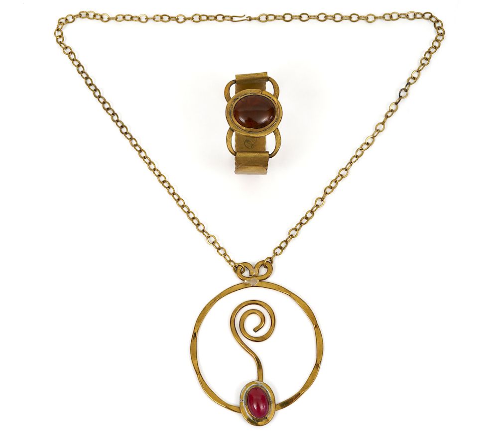 Appraisal: Rafael Alfandary Coil Pendant Necklace Cuff Rafael Alfandary brass chain