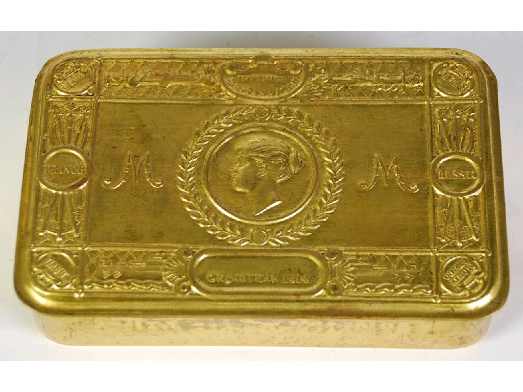 Appraisal: FIRST WORLD WAR STAMPED BRASS QUEEN MARY CHRISTMAS TOBACCO BOX