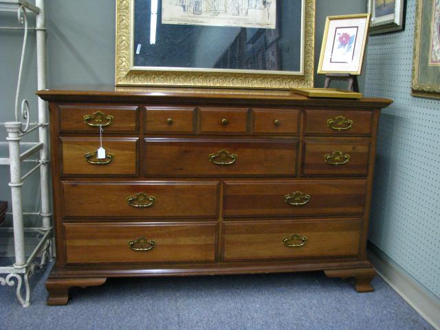 Appraisal: Large Cherry Finish Dresser with Ten Drawers brass hardware ''