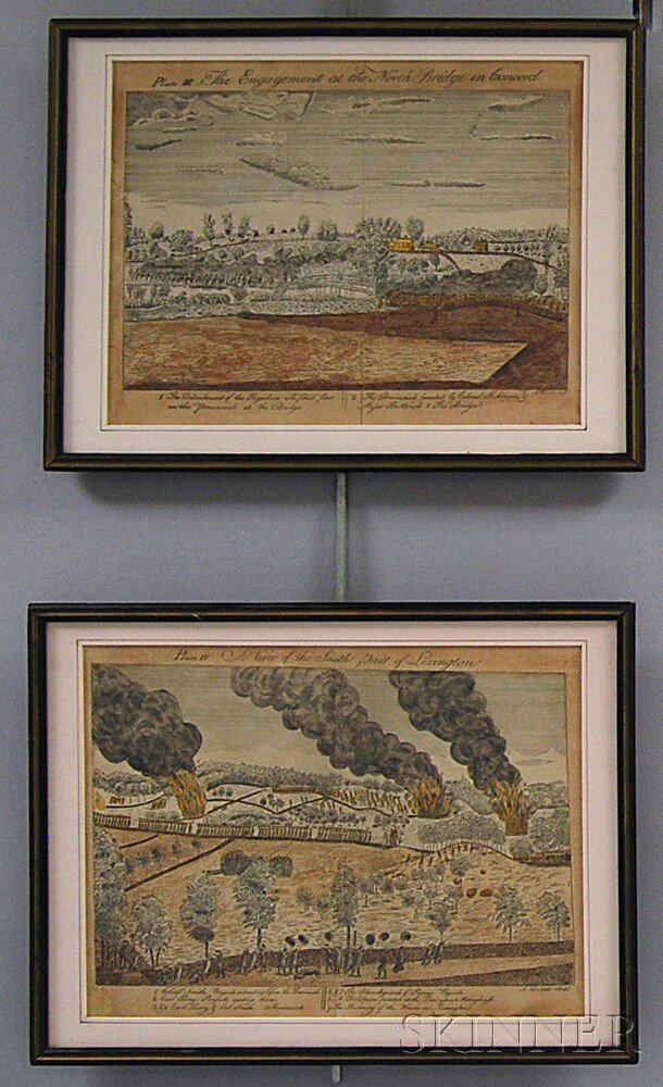 Appraisal: Two Framed A Doolittle Hand-colored Engravings of Lexington and Concord