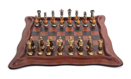 Appraisal: Sale Lot An Italian Leather Chess Set having a black