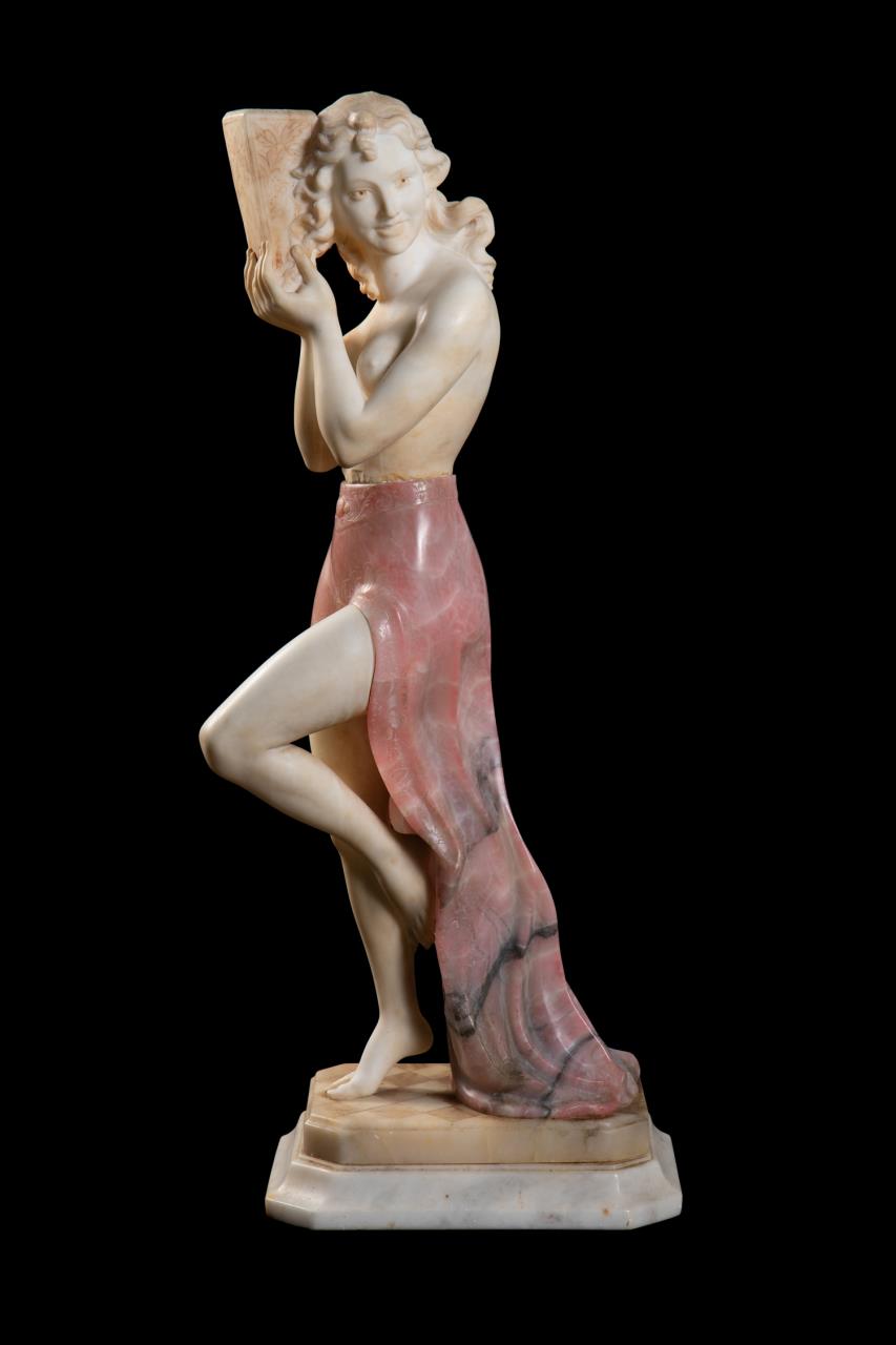 Appraisal: ITALIAN ALABASTER SCULPTURE WOMAN IN A PINK SKIRT Italian School