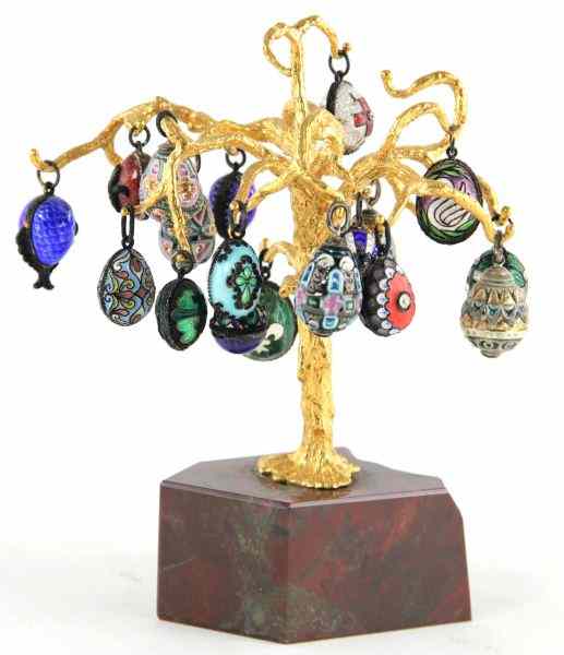 Appraisal: Russian Egg Treethe eggs decorated in enamel and cloisonn in