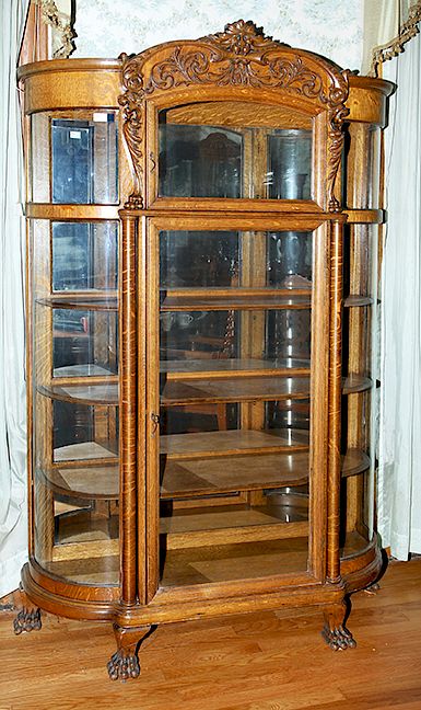 Appraisal: Curved Glass Oak China Cabinet Probably R J Horner A