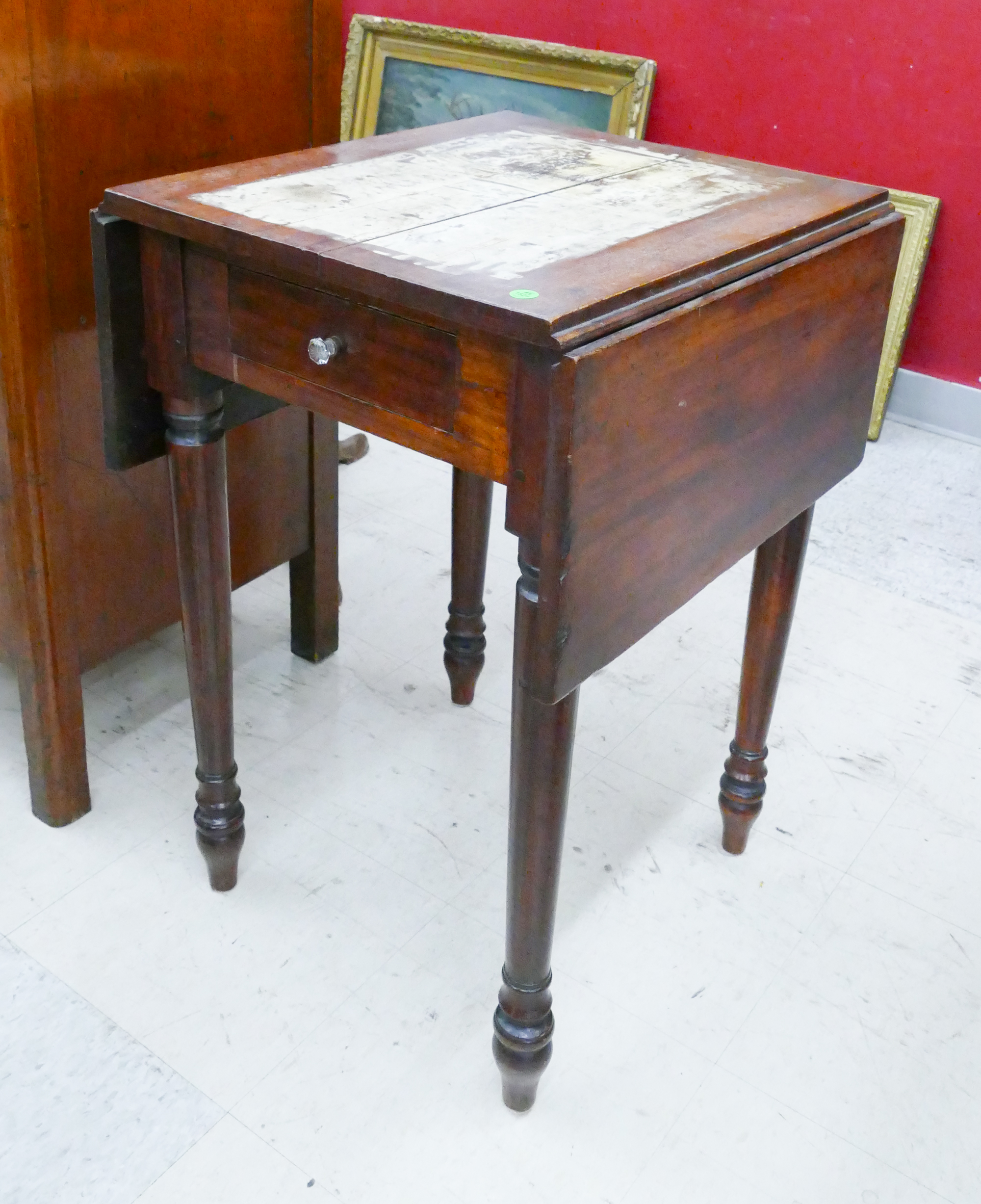 Appraisal: Antique Mahogany Drop Leaf Work Table- x x ''