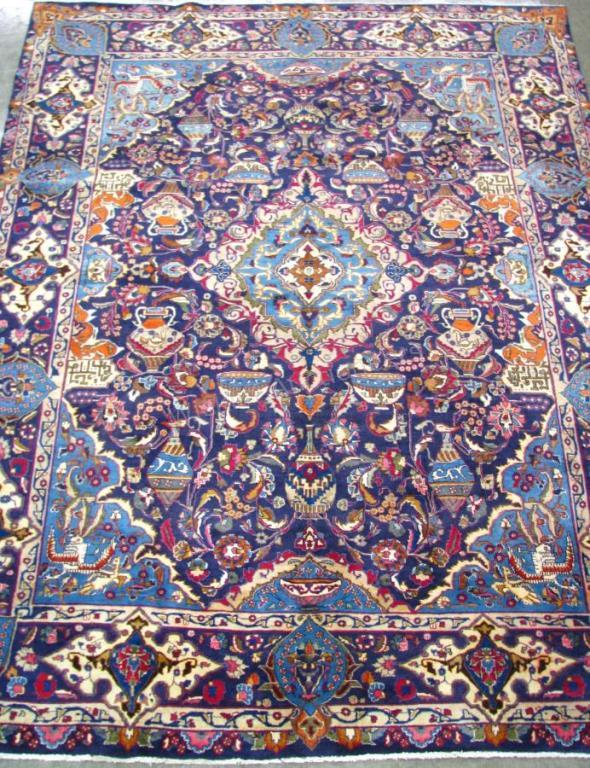 Appraisal: Handmade Antique Oriental Room Size Rug Mashad design navy blue