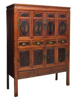 Appraisal: CHINESE RED LACQUER WOOD TWO-DOOR CABINET Chinese wood cabinet having