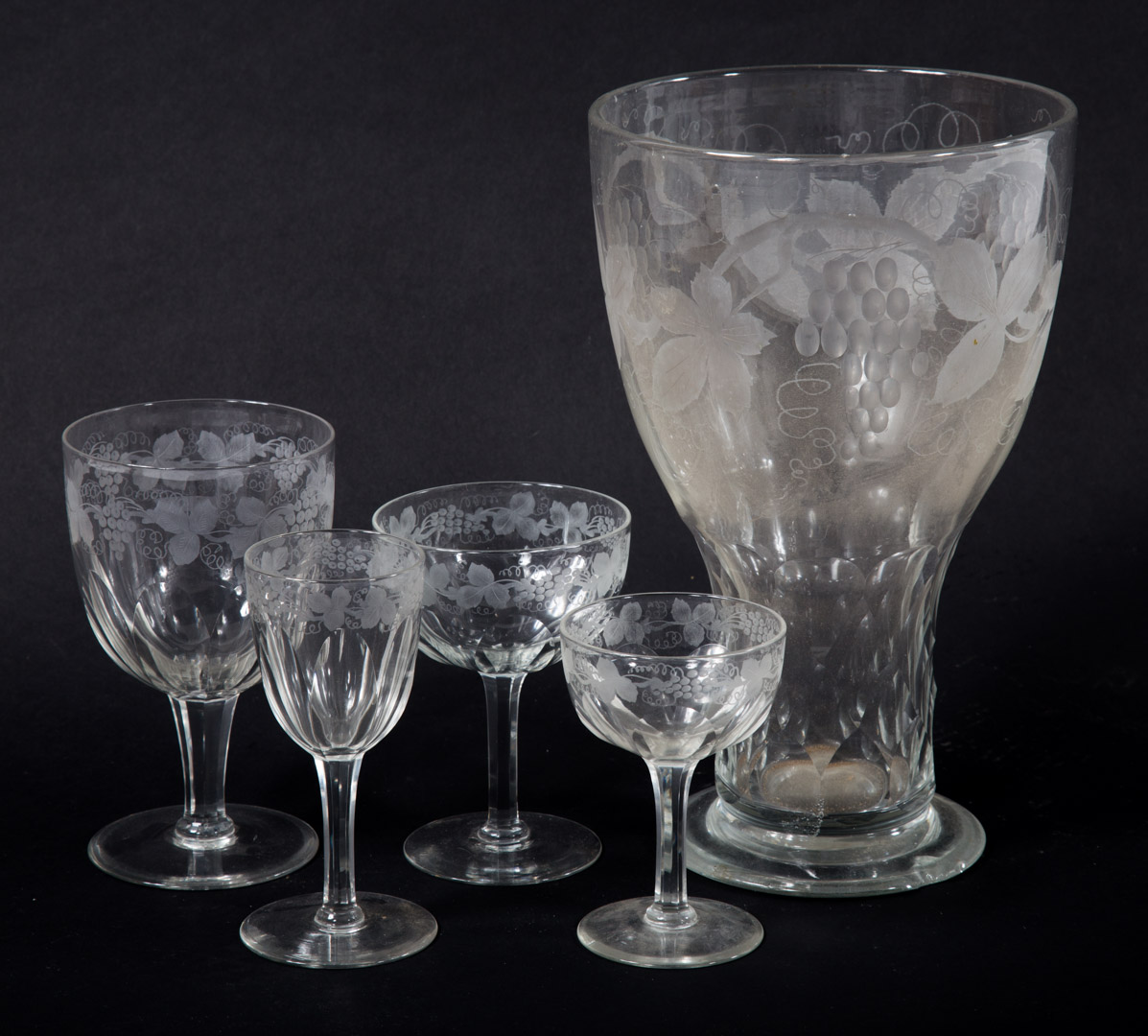 Appraisal: pieces of etched clear Bohemian stemware comprising water goblets champagnes