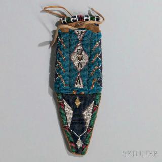 Appraisal: Ute Beaded Hide Pouch c s thick elk or buffalo