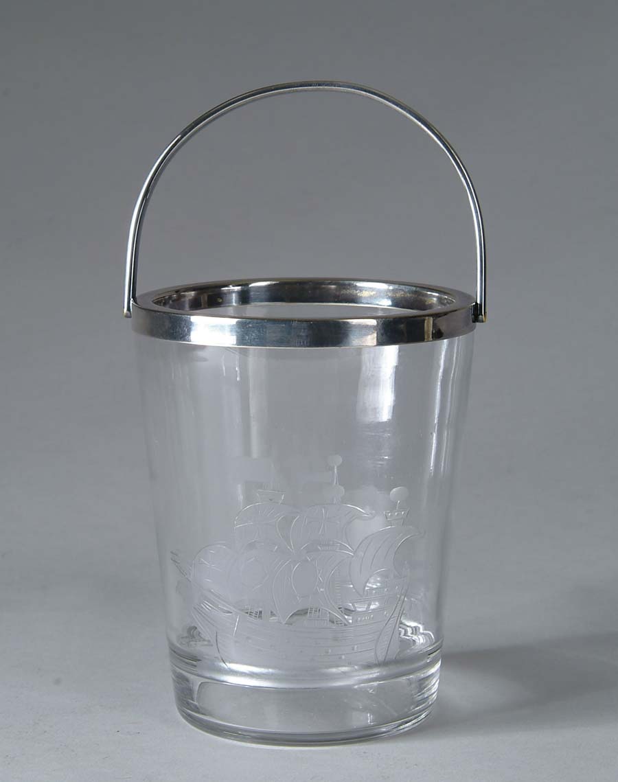 Appraisal: PAIRPOINT ICE BUCKET Engraved decoration of a three-mast boat Original