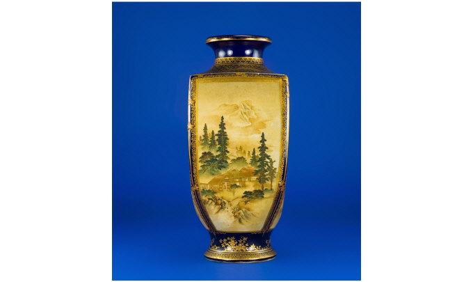 Appraisal: Satsuma Vase Painted panels of Japanese scenes Stands inches tall